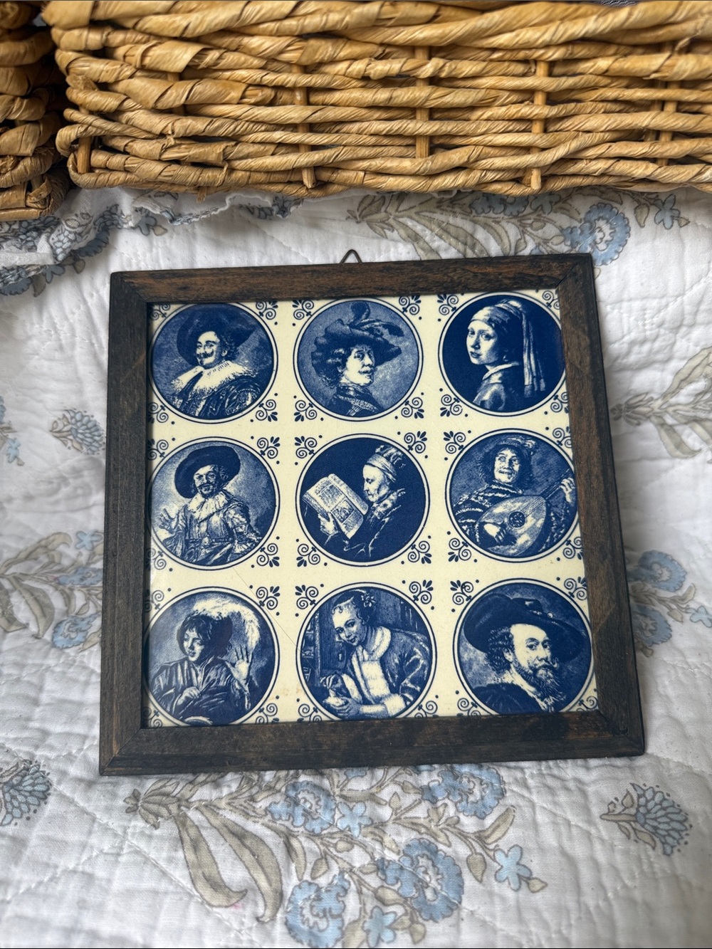 Framed Blue Delft Portrait Tile Art - Classic Home Accents